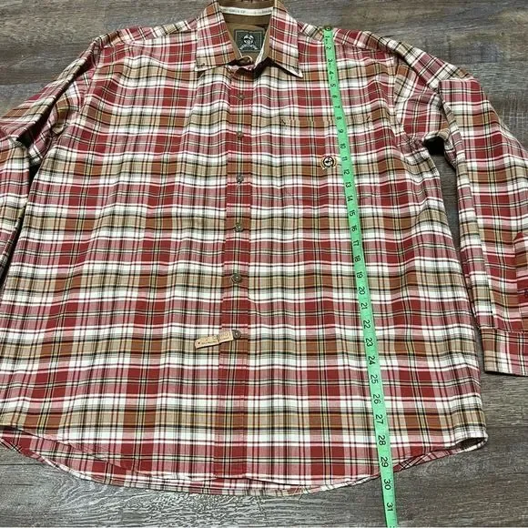 Cinch Shirt Men's Large Red Tan Plaid Long Sleeve Rodeo Western button up Miller - Picture 2 of 8